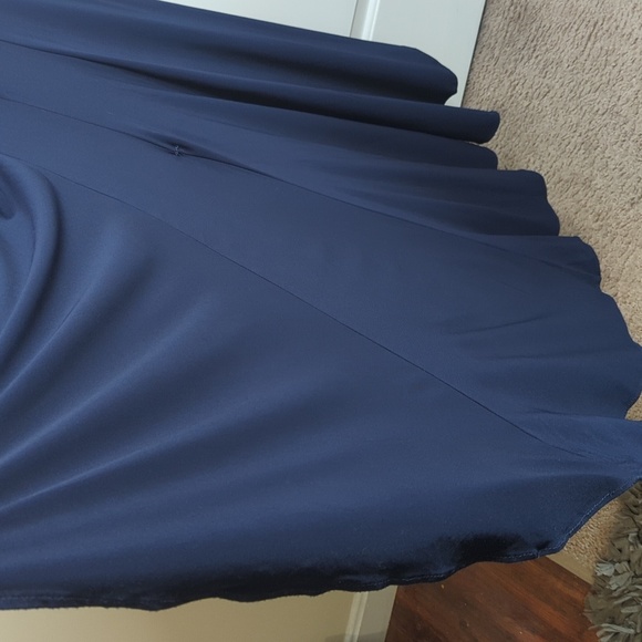 Precious Formals Lux Gal Navy Evening Gown Tiered Rhinestone Cord Neckline S - Picture 15 of 17